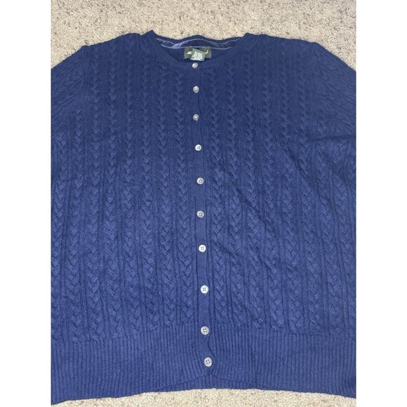 VTG EDDIE BAUER Navy Cashmere Angora Blend Cable Knit Sweater Cardigan Preppy XL - Picture 4 of 6